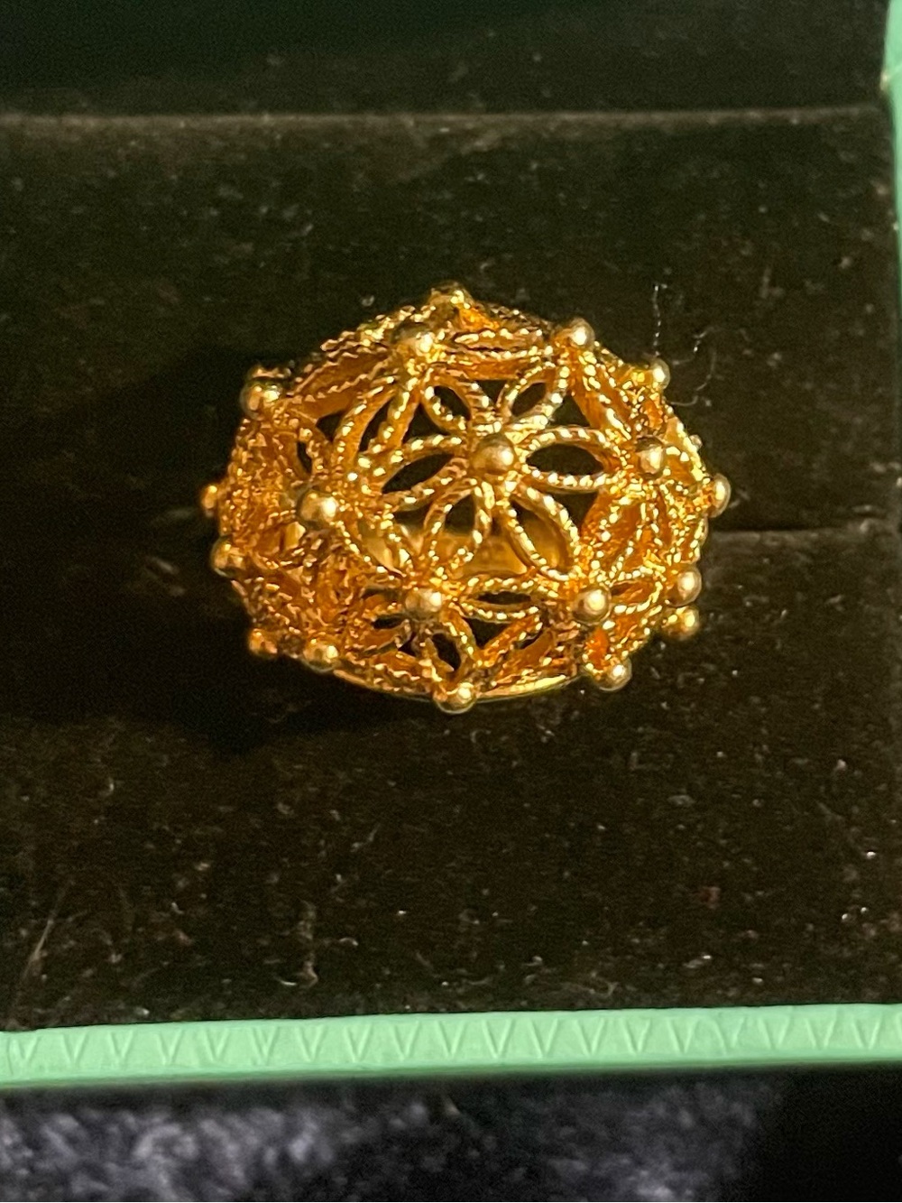 Vintage Mid Century Gold Tone Floral Dome Ring by Avon